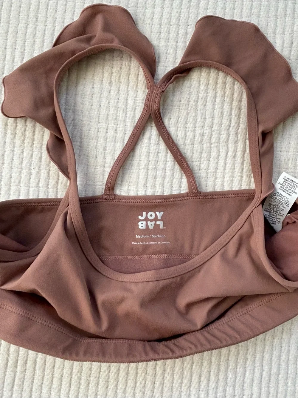 JoyLab Ruffle Strap Racerback Women’s Sports Bra Size M Dark Taupe Athleisure